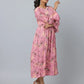 Floral Print Slim Fit Long Flared Sleeve Casual Dress