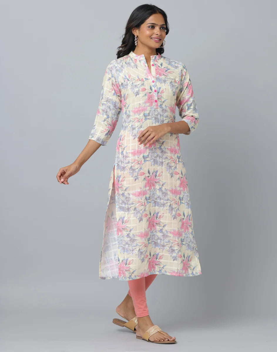 Floral Print 3/4 Sleeve Kurta