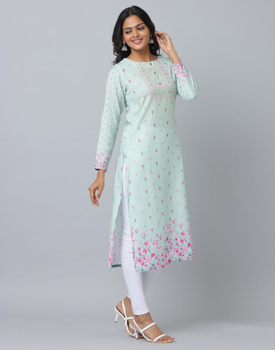 Floral Print Full Sleeve Kurta