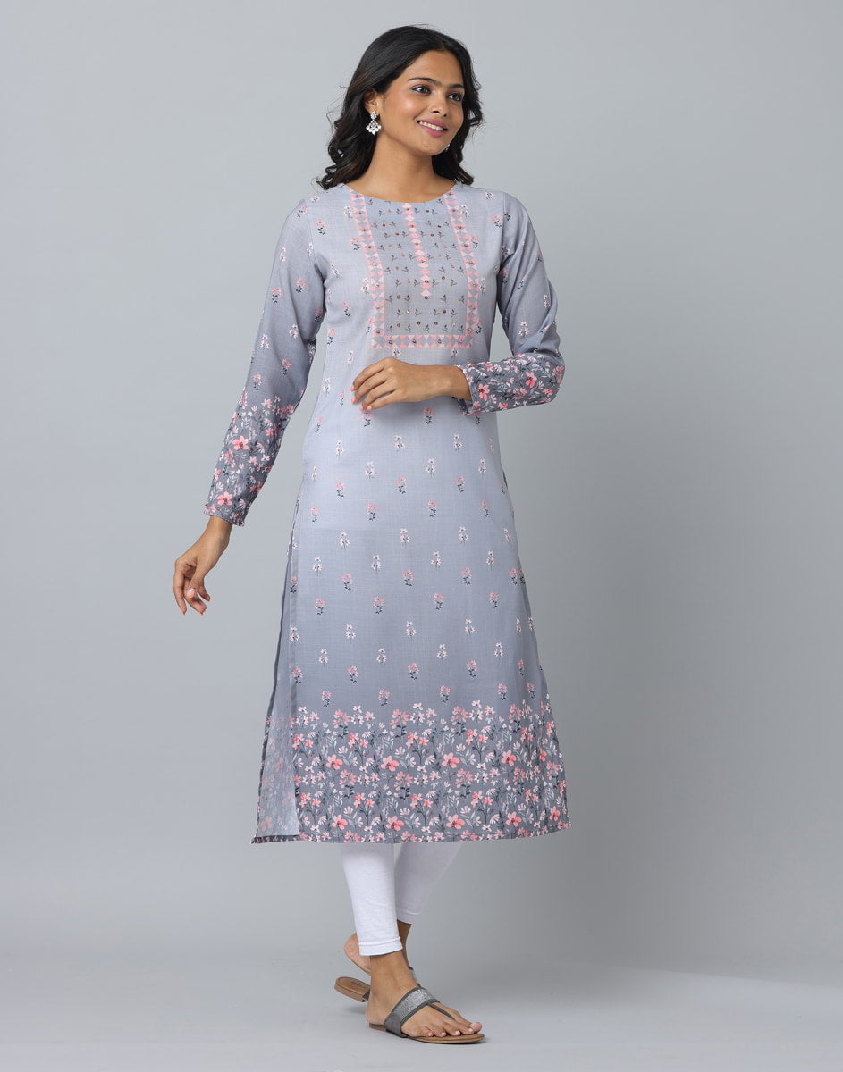 Floral Print Full Sleeve Kurta