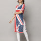 Flag Print Straight Cut Slim Fit Elbow Length Kurti