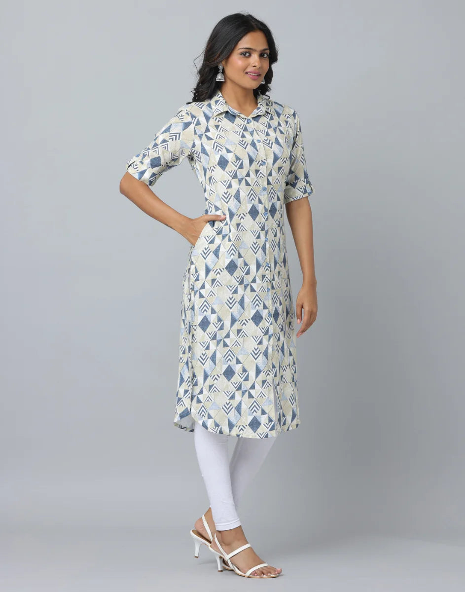 Printed Slim Fit Elbow Length Sleeve Kurta