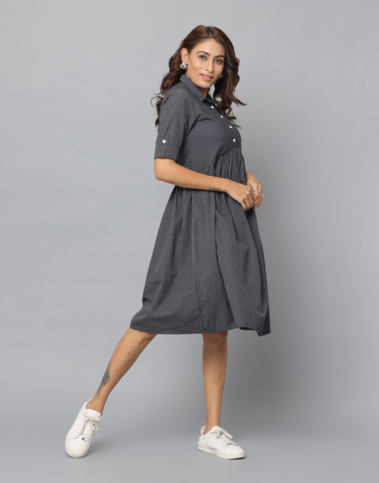 Gingham Check Casual Fit Half Sleeve Dress