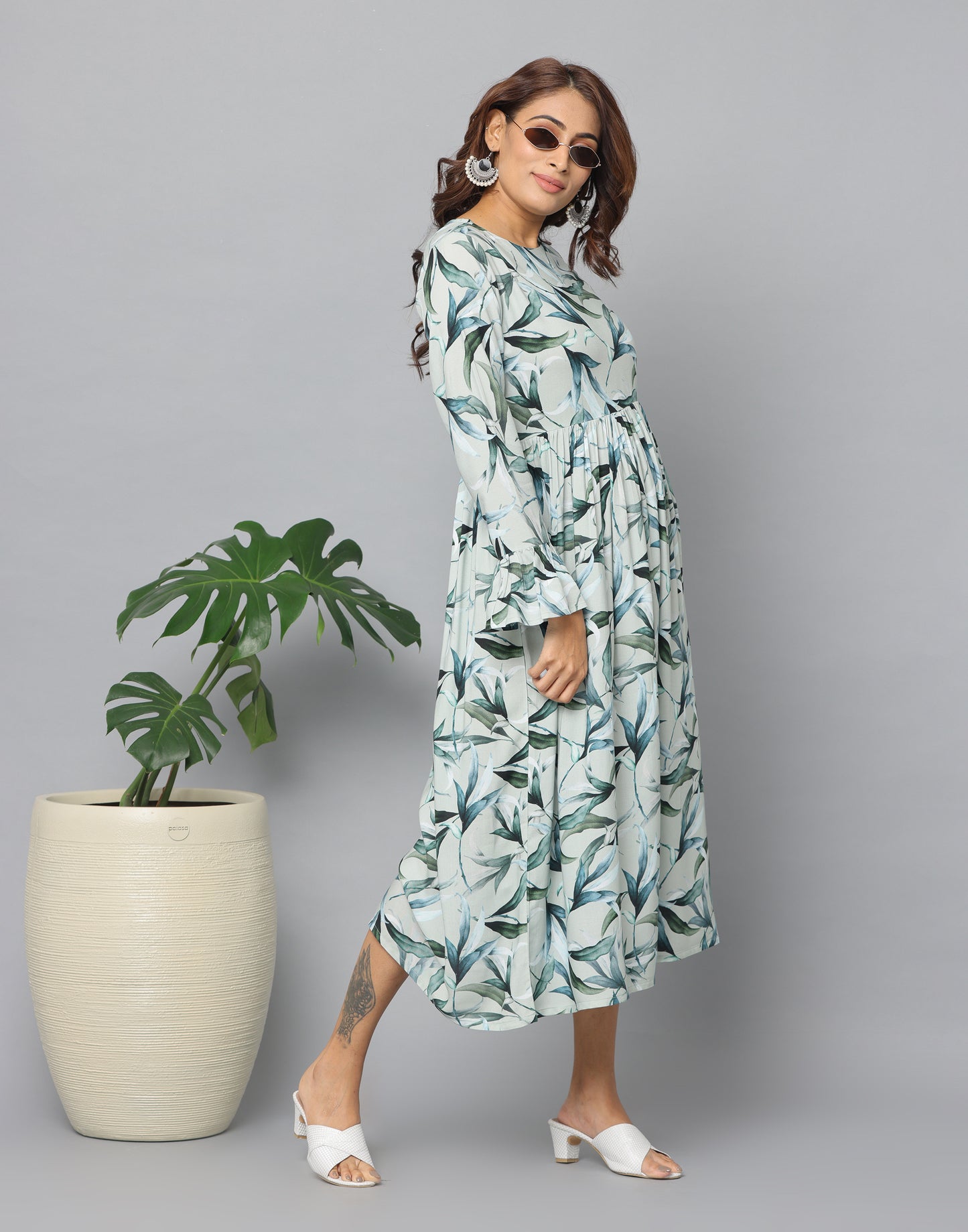 Floral Print Slim Fit Long Sleeve Dress