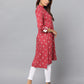 Floral Print Mandarin Collar Slim Fit 3/4th Sleeve Kurta