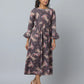 Floral Print Slim Fit Long Flared Sleeve Casual Dress