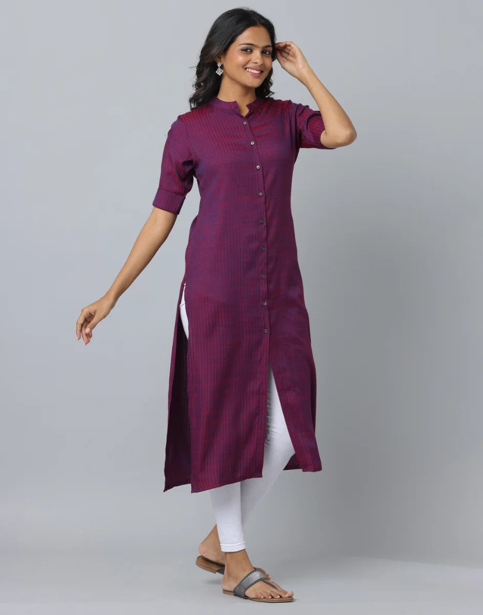 Mandarin Collar Slim Fit Elbow Length Sleeve Kurta