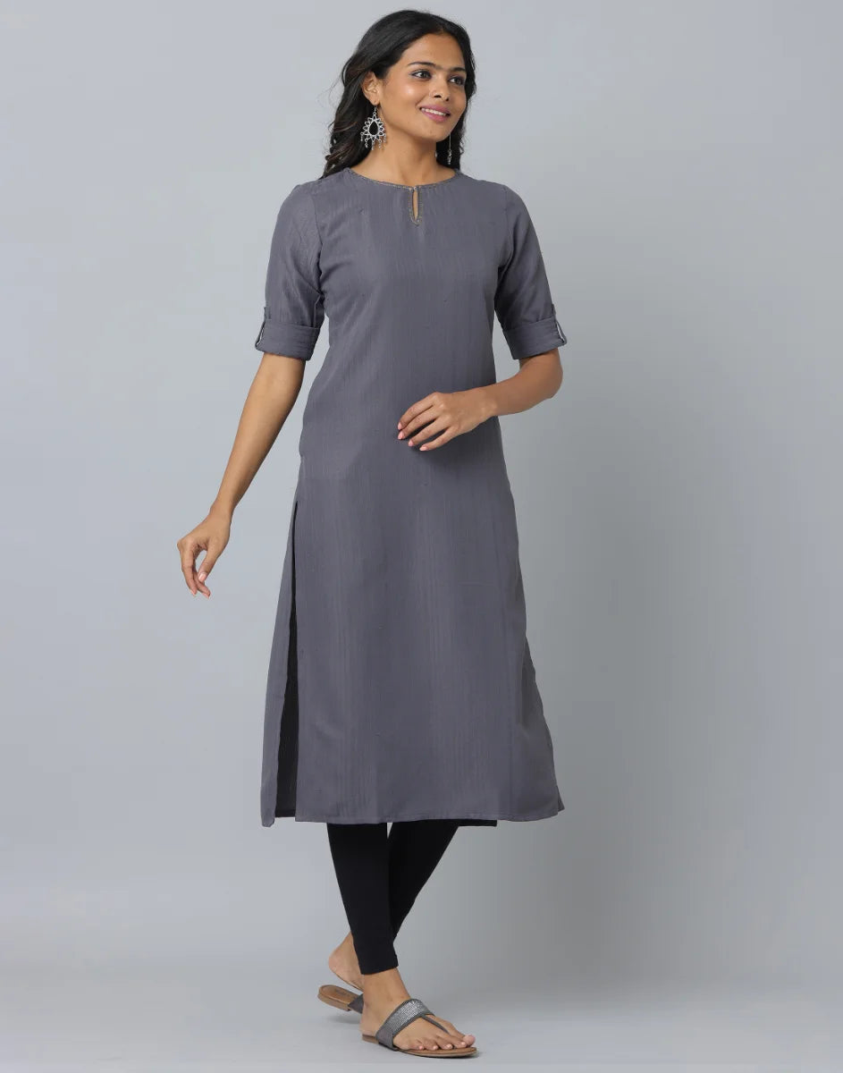 Straight Cut Slim Fit Elbow Length Kurta