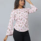 Anavarana Round Neck Floral Print Top WIth Flared with full Sleeves