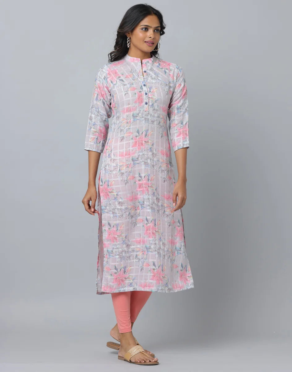 Floral Print 3/4 Sleeve Kurta