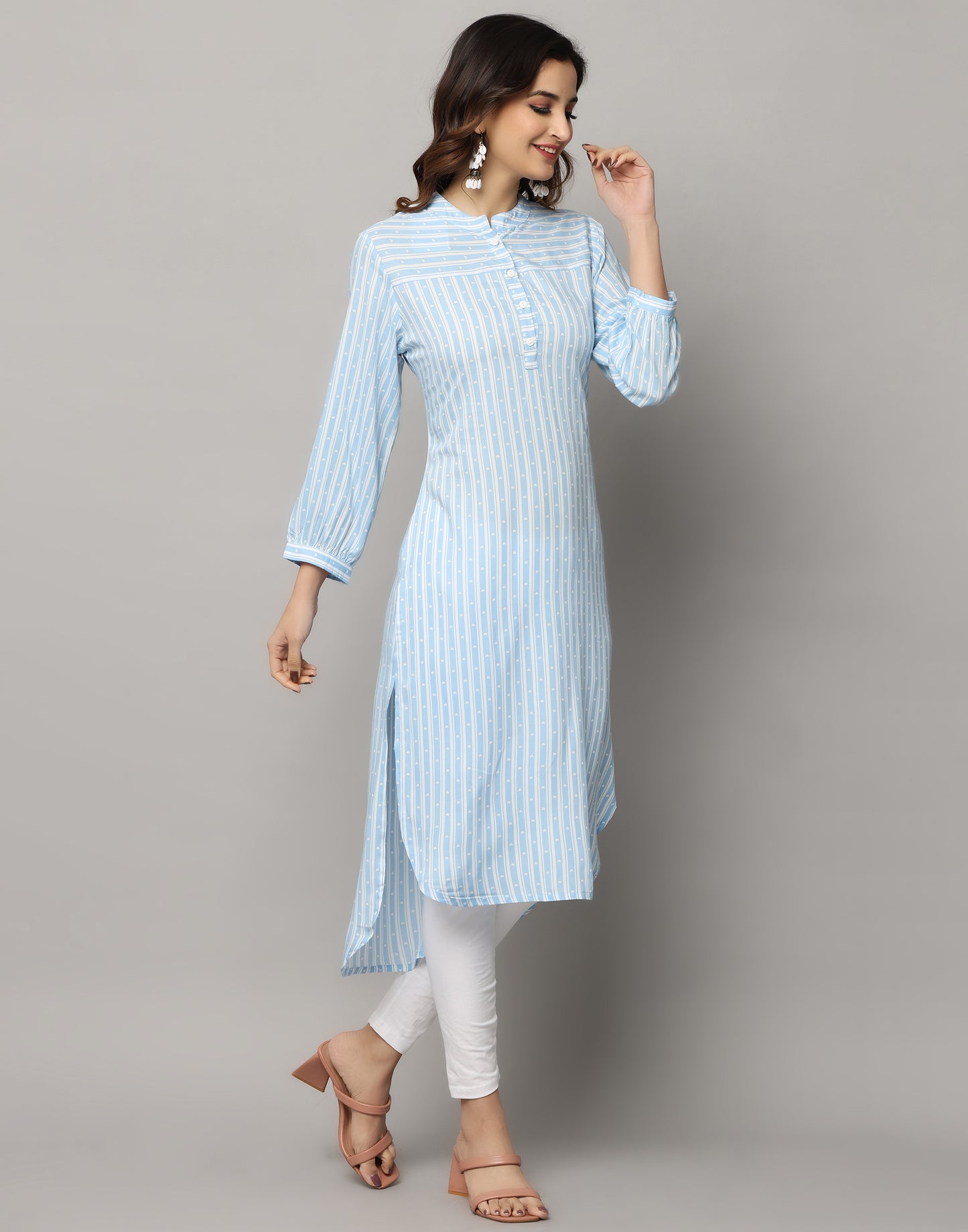 Stripes U Shape Slim Fit Full Sleeve with cuff Kurta