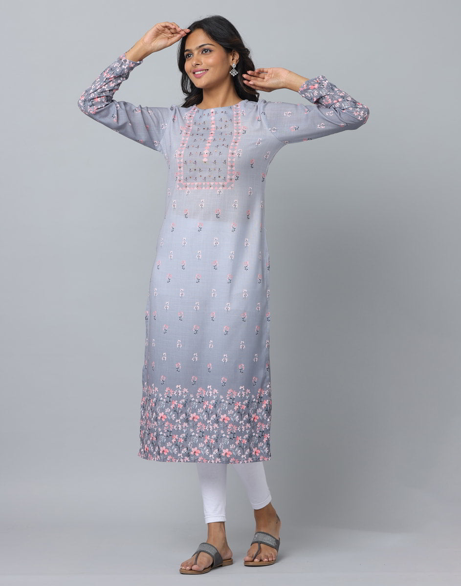 Floral Print Full Sleeve Kurta