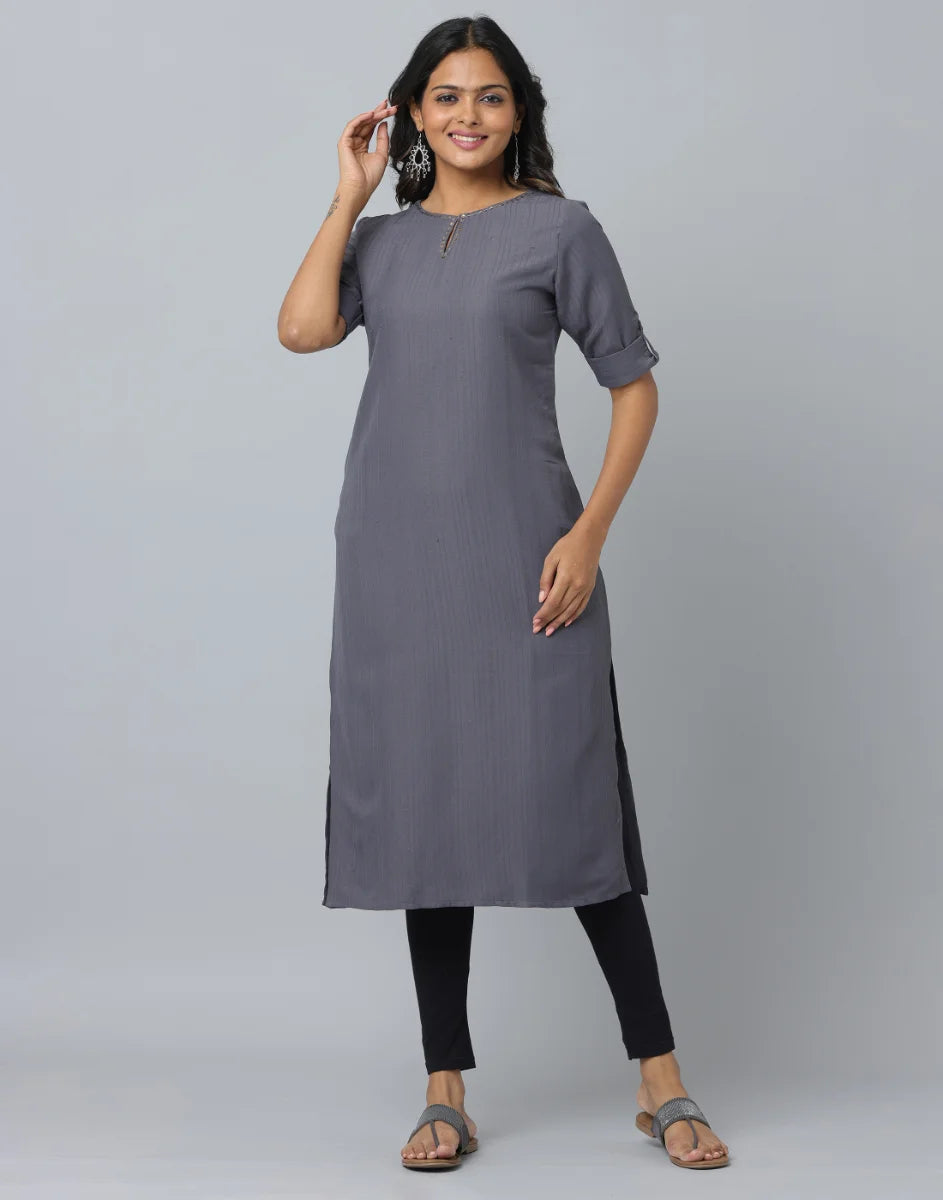 Straight Cut Slim Fit Elbow Length Kurta