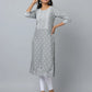 Floral Print Slim Fit 3/4th Sleeve Kurta