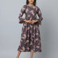 Floral Print Slim Fit Long Flared Sleeve Casual Dress