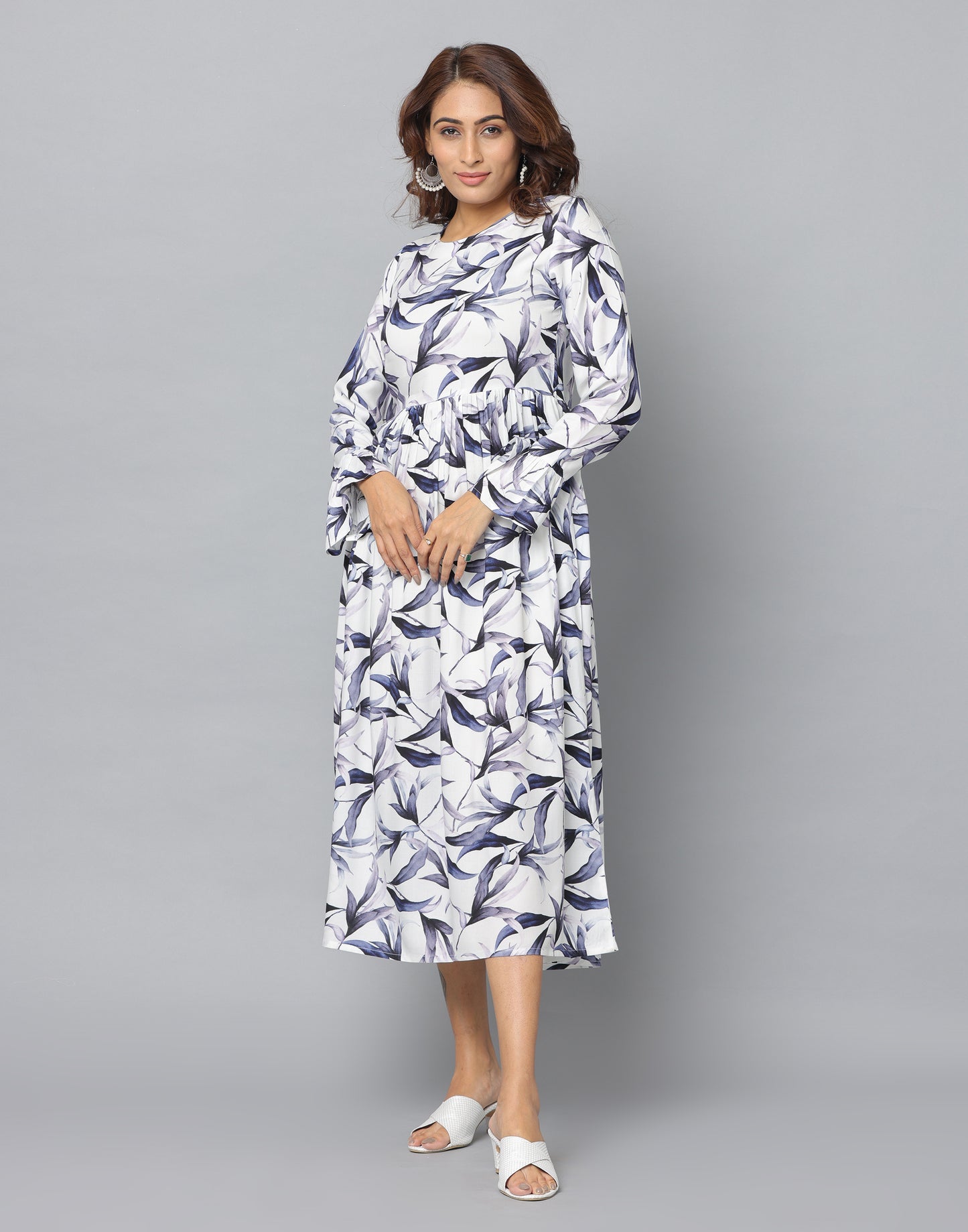 Floral Print Slim Fit Long Sleeve Dress