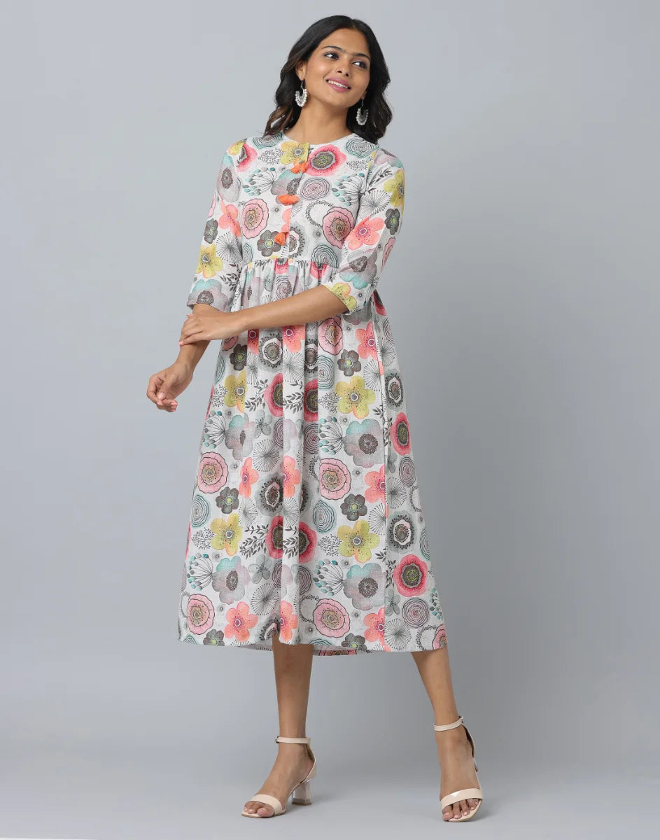 Floral Printed 3/4th Sleeve Casual Dress