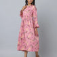 Floral Print Slim Fit Long Flared Sleeve Casual Dress