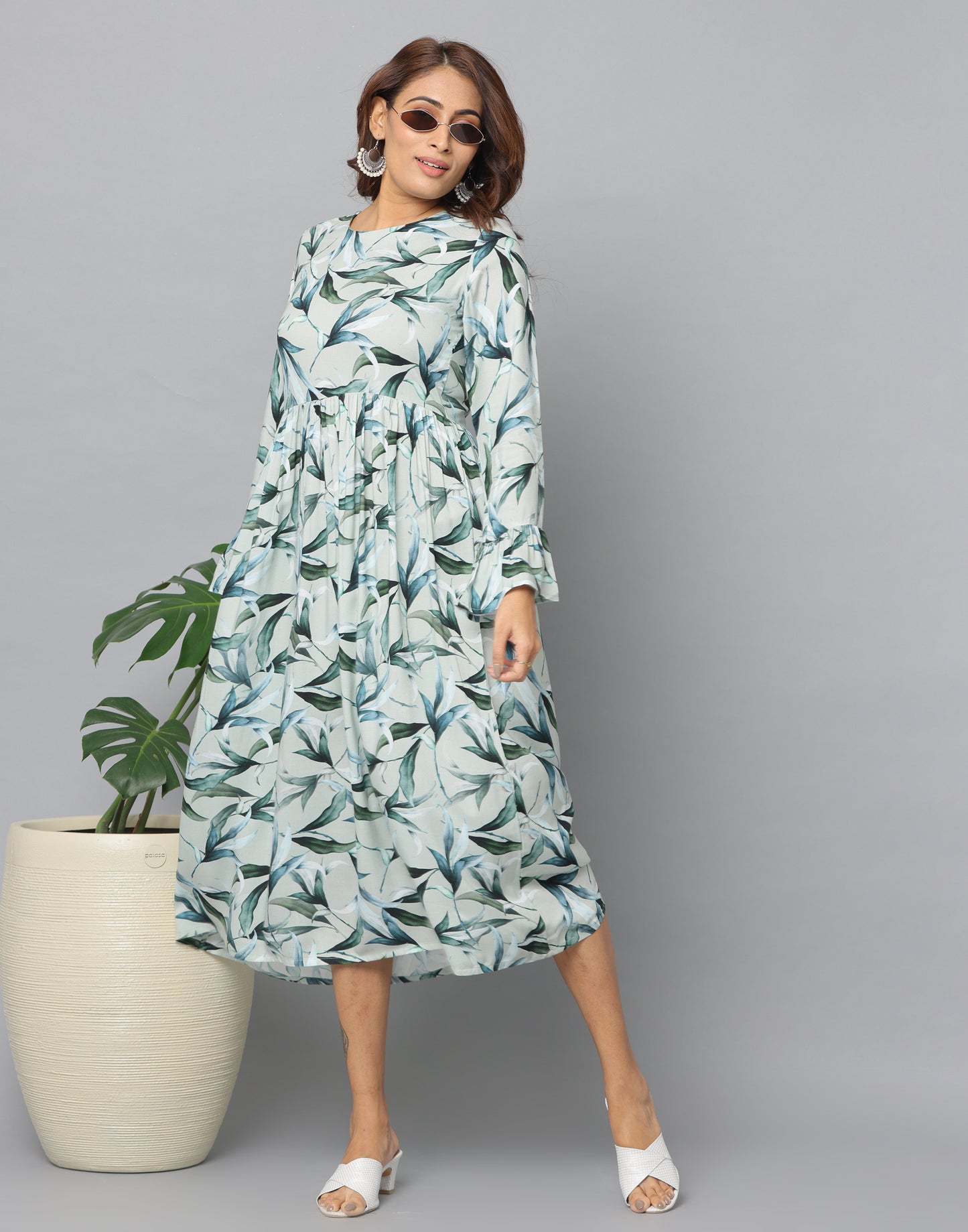 Floral Print Slim Fit Long Sleeve Dress