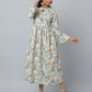 Floral Print Slim Fit Long Flared Sleeve Casual Dress