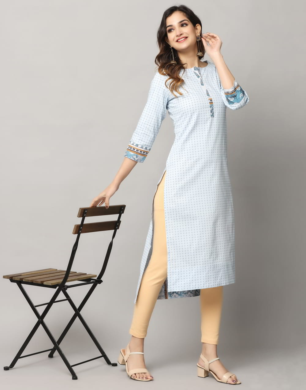 Dot Print 3/4 Sleeve Kurta