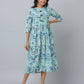 Floral Printed Sky Blue Casual Dress