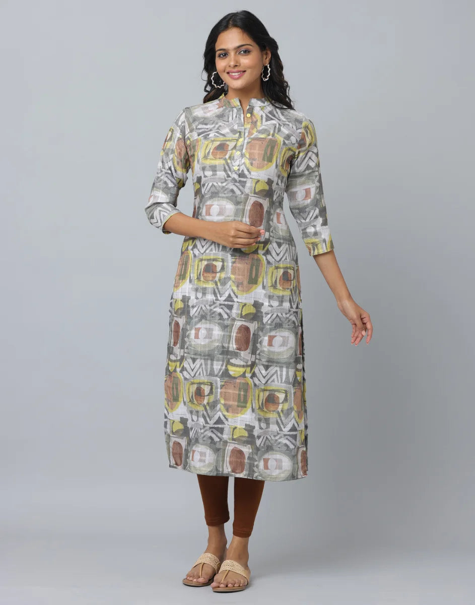 Floral Print 3/4 Sleeve Kurta