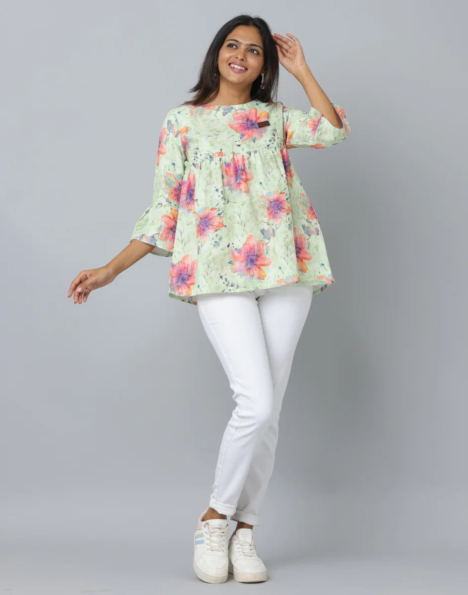 Anavarana 3/4 Sleeve Frock Style Floral Short Top