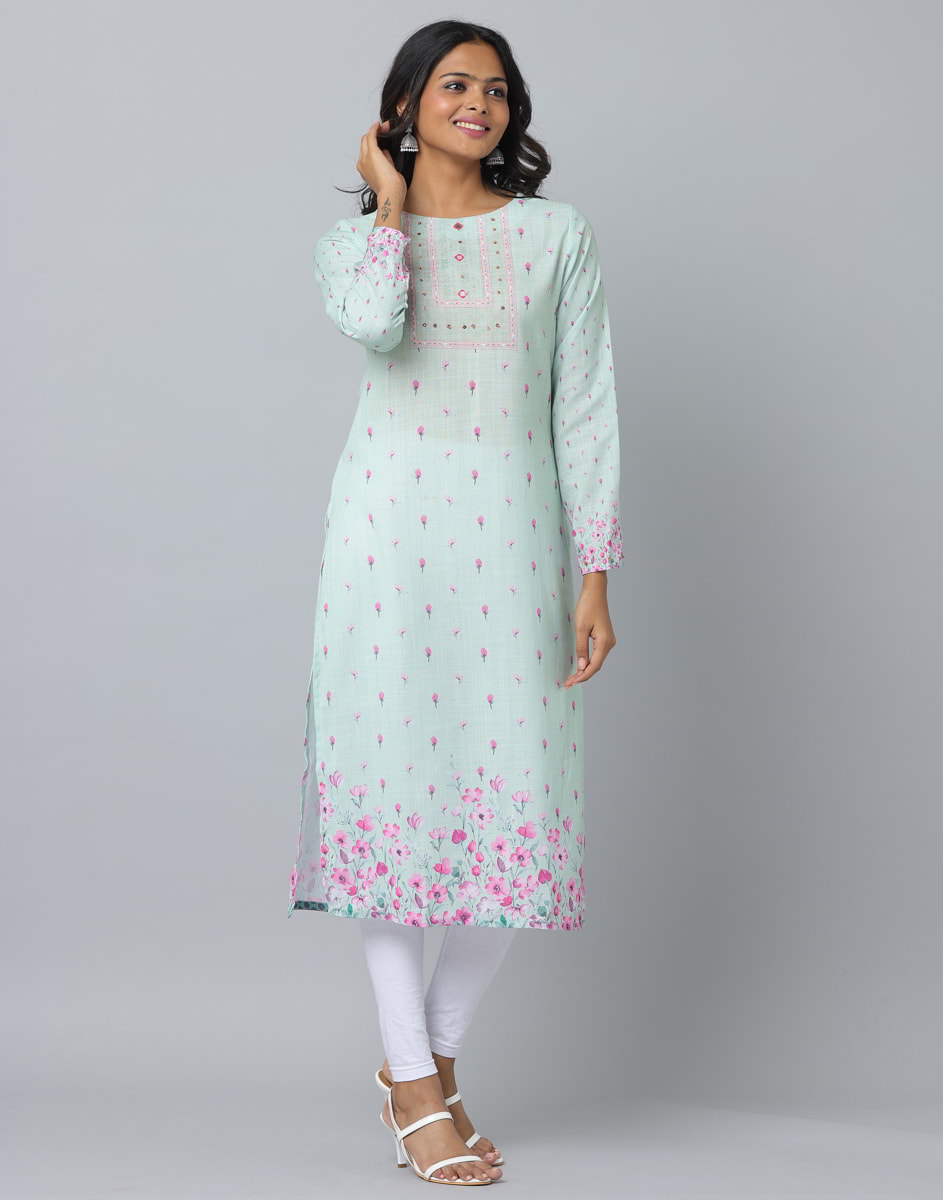 Floral Print Full Sleeve Kurta