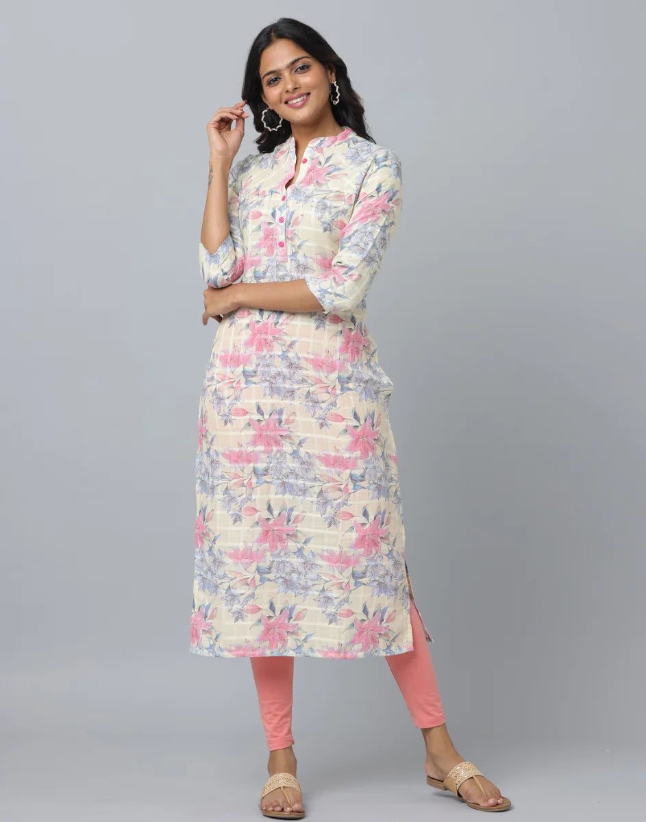 Floral Print 3/4 Sleeve Kurta