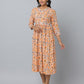 Orange Floral Print Ethnic Wear Dress