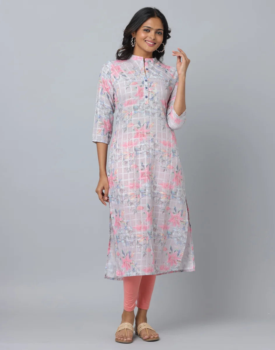 Floral Print 3/4 Sleeve Kurta